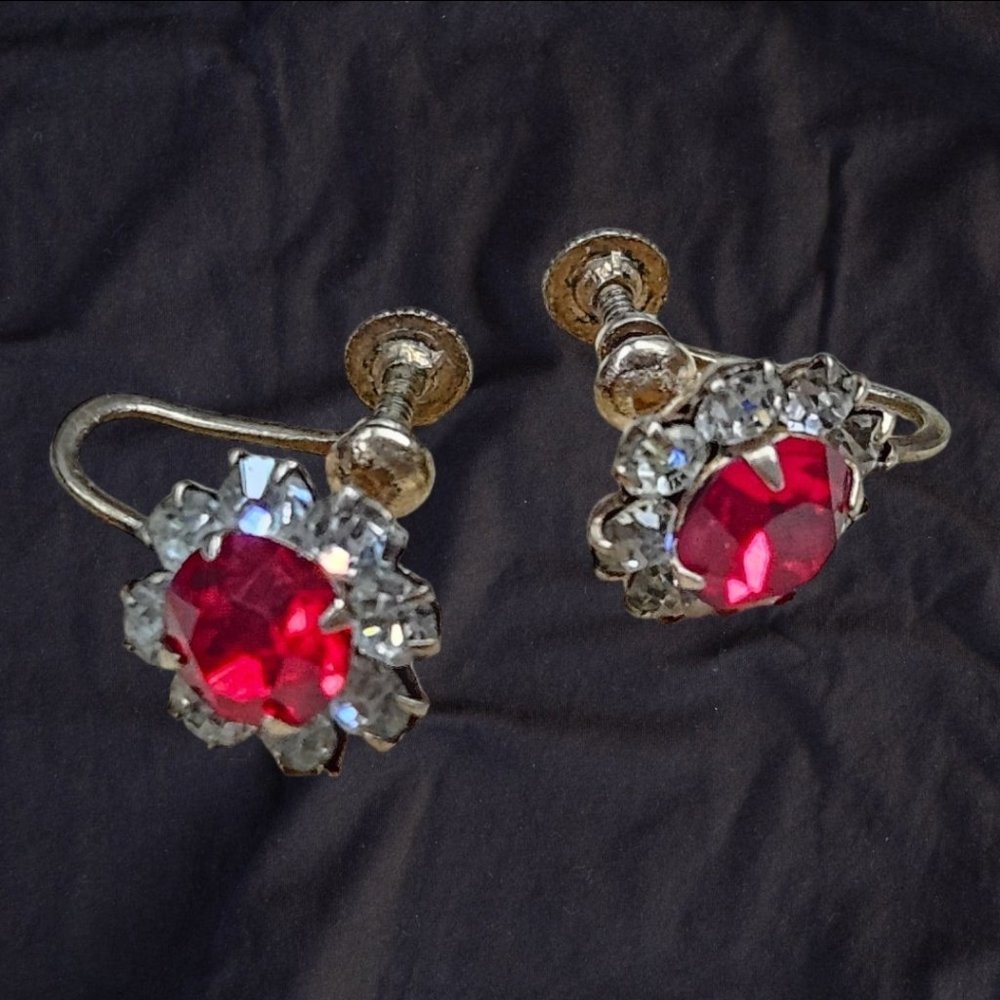 Sterling Silver Earrings Red Gemstone